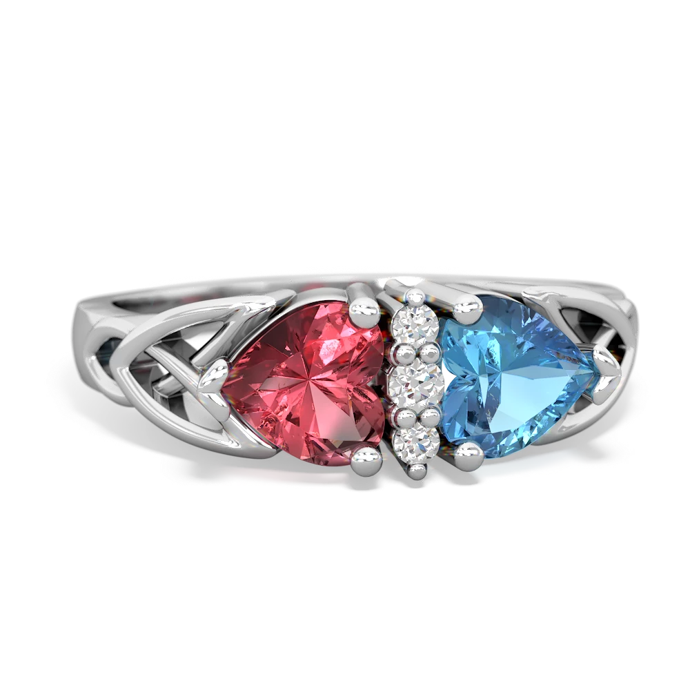 Pink Tourmaline Celtic Knot Double Heart 14K White Gold ring R5040