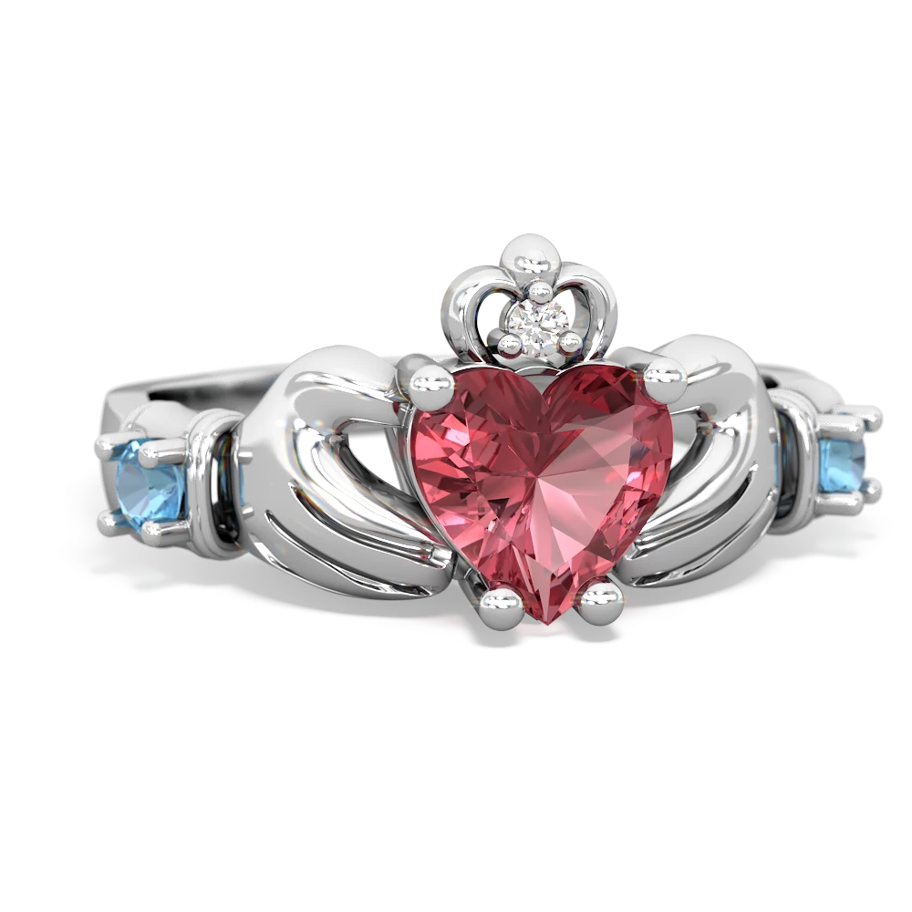 Pink Tourmaline Claddagh Keepsake 14K White Gold ring R5245