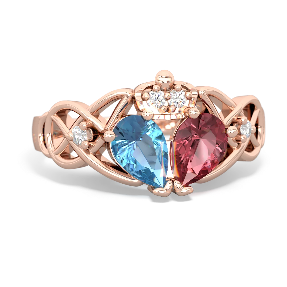 Pink Tourmaline 'One Heart' Celtic Knot Claddagh 14K Rose Gold ring R5322