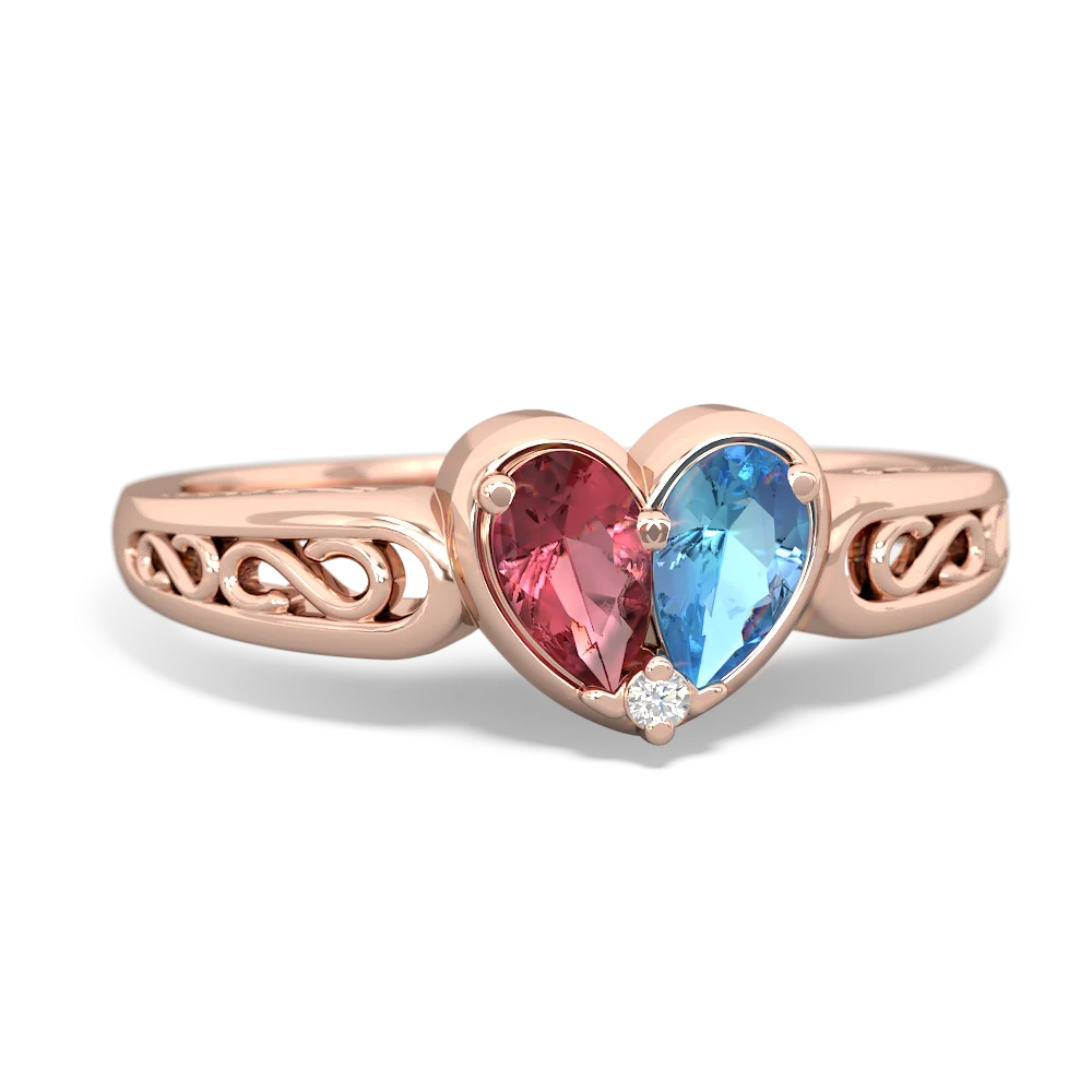 Pink Tourmaline Filligree 'One Heart' 14K Rose Gold ring R5070