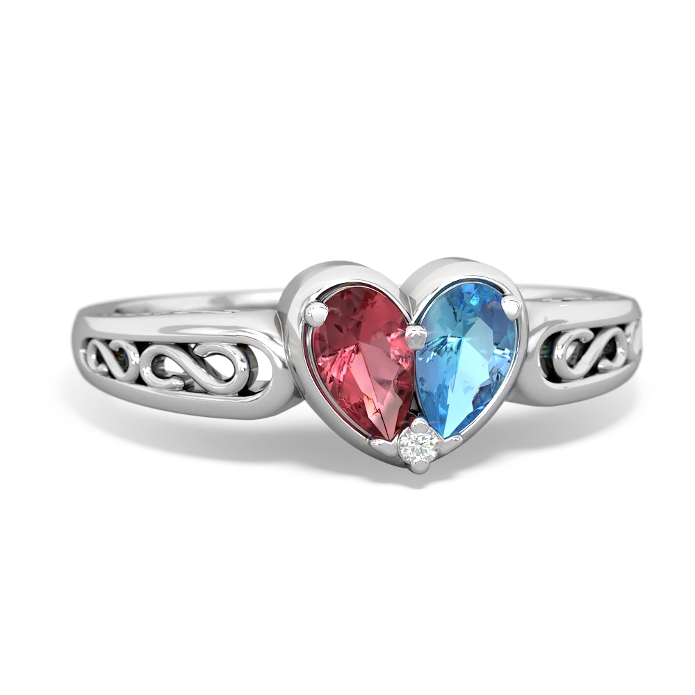 Pink Tourmaline Filligree 'One Heart' 14K White Gold ring R5070