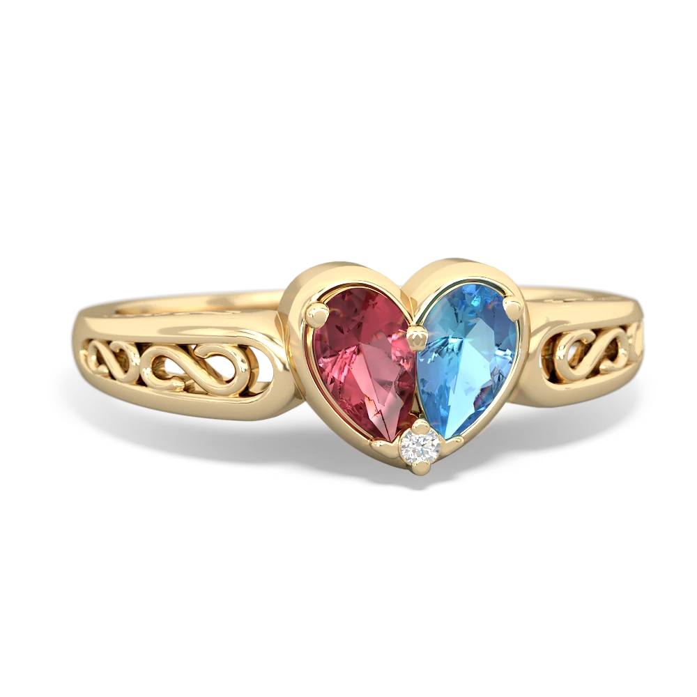 Pink Tourmaline Filligree 'One Heart' 14K Yellow Gold ring R5070