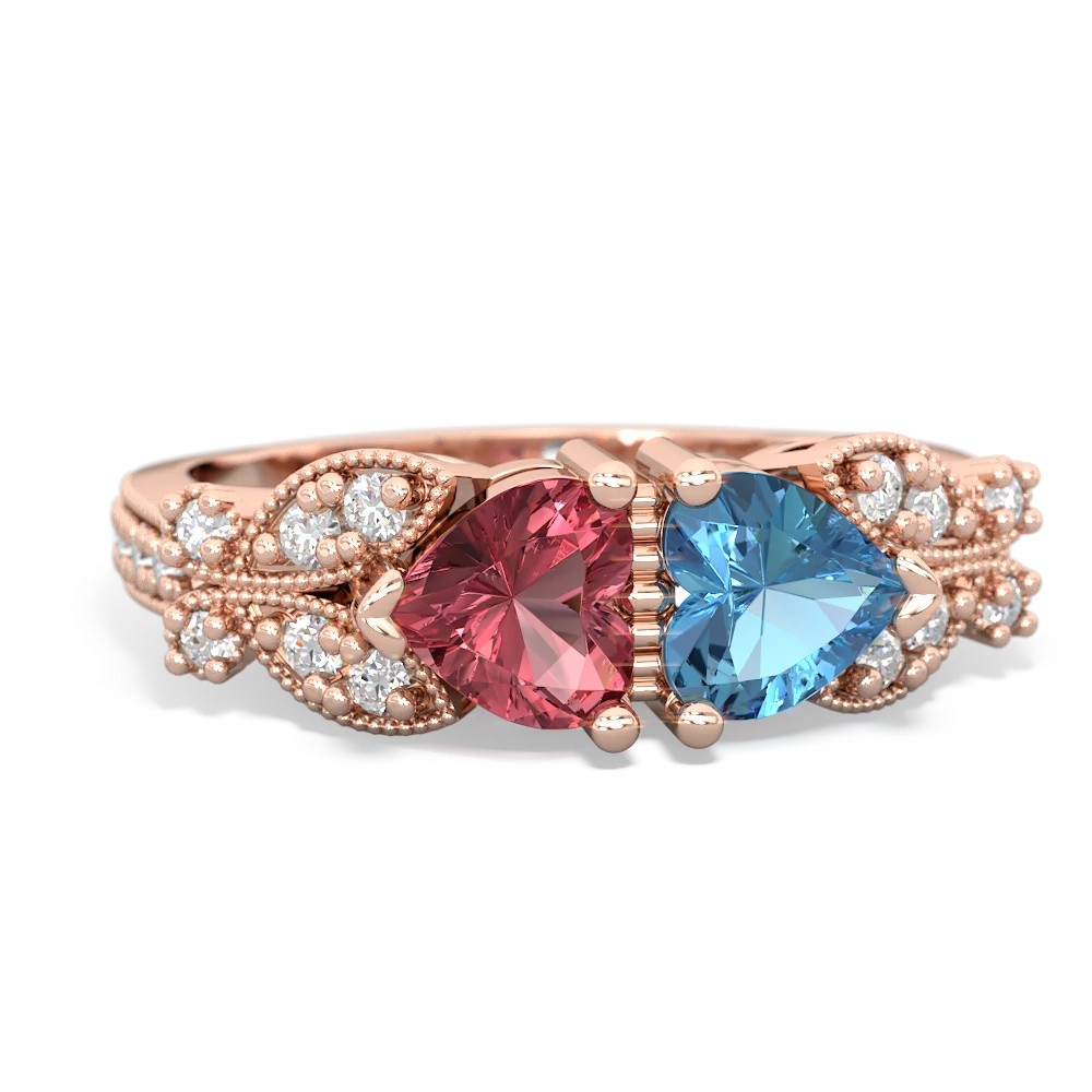 Pink Tourmaline Diamond Butterflies 14K Rose Gold ring R5601