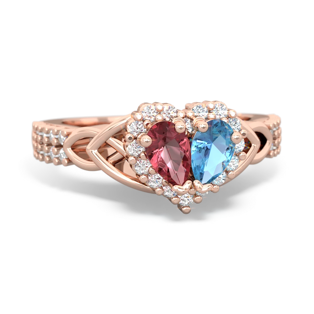 Pink Tourmaline Celtic Knot Two Hearts As One 14K Rose Gold ring R2644HRT