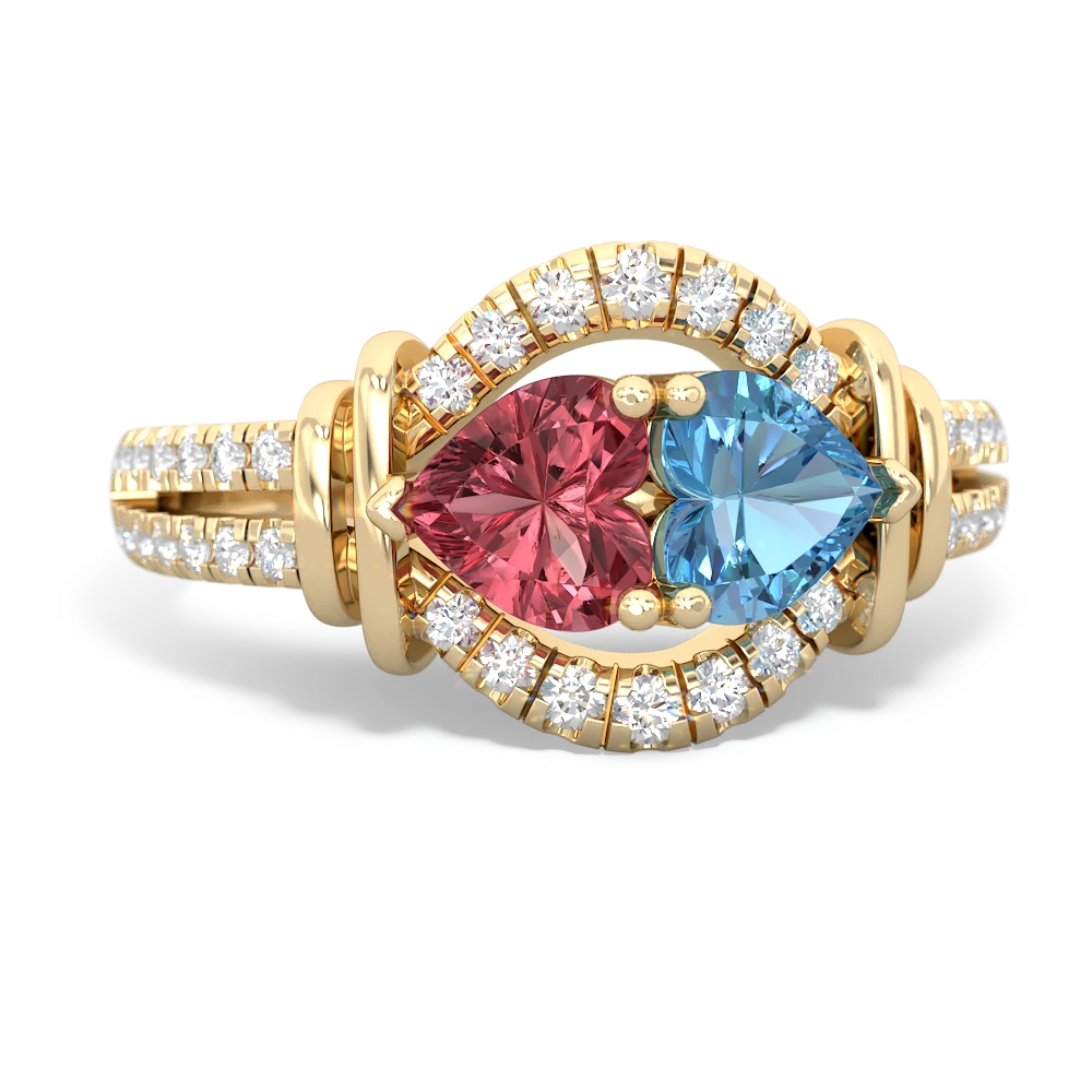 Pink Tourmaline Art-Deco Keepsake 14K Yellow Gold ring R5630