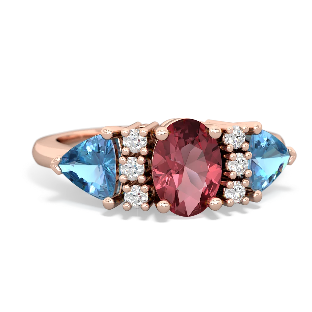 Pink Tourmaline Antique Style Three Stone 14K Rose Gold ring R2186