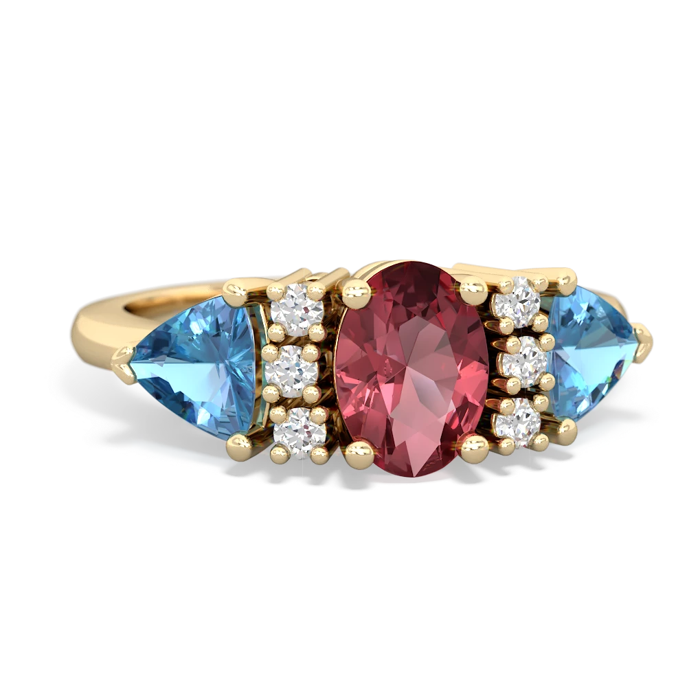 Pink Tourmaline Antique Style Three Stone 14K Yellow Gold ring R2186