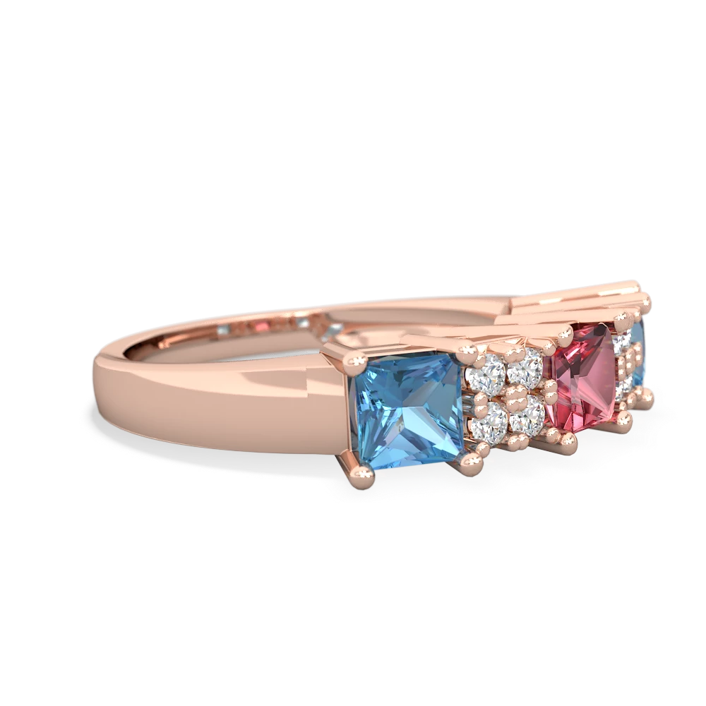 Pink Tourmaline Three Stone Diamond Cluster 14K Rose Gold ring R2592