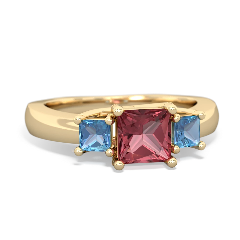 Pink Tourmaline Three Stone Trellis 14K Yellow Gold ring R4015
