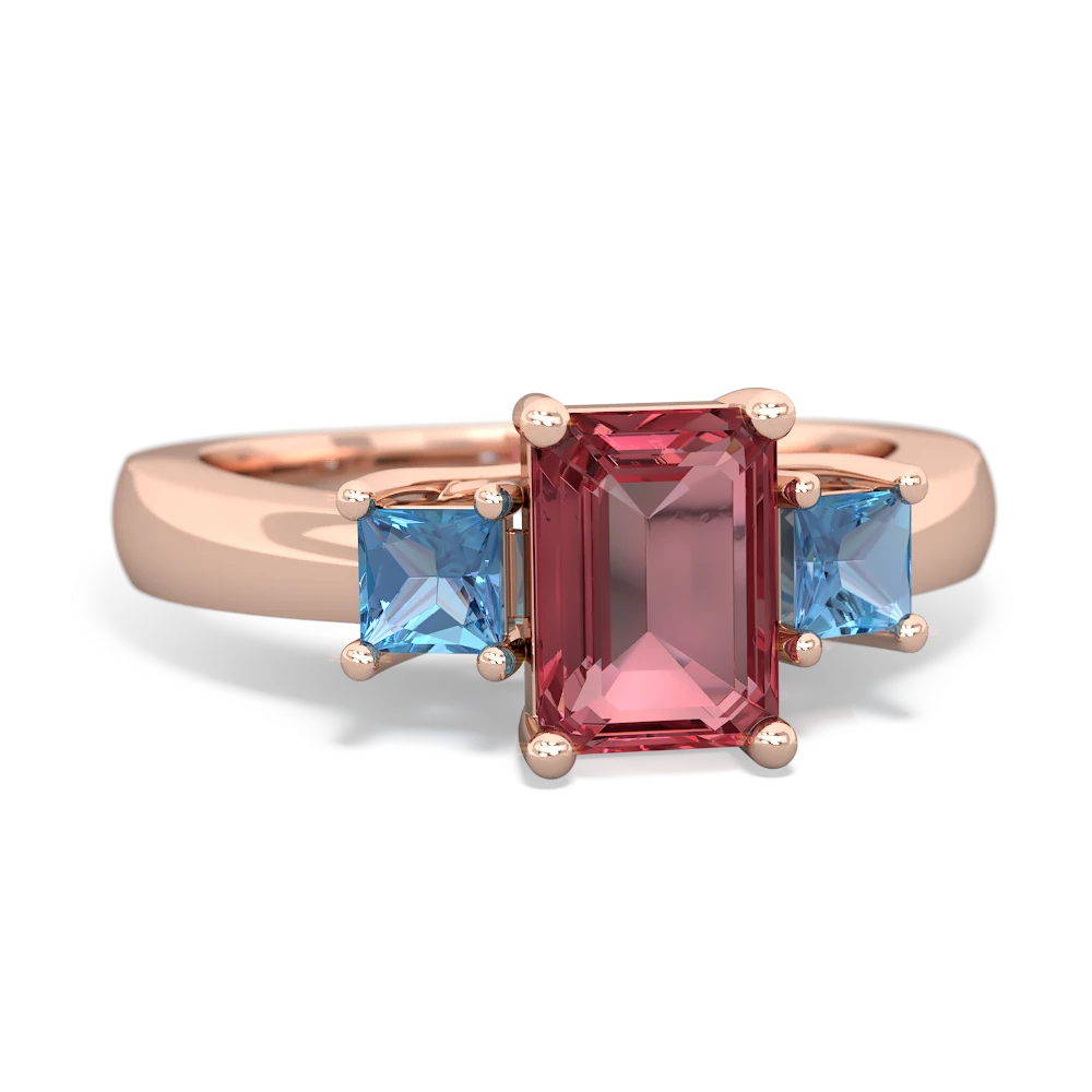 Pink Tourmaline Three Stone Emerald-Cut Trellis 14K Rose Gold ring R4021