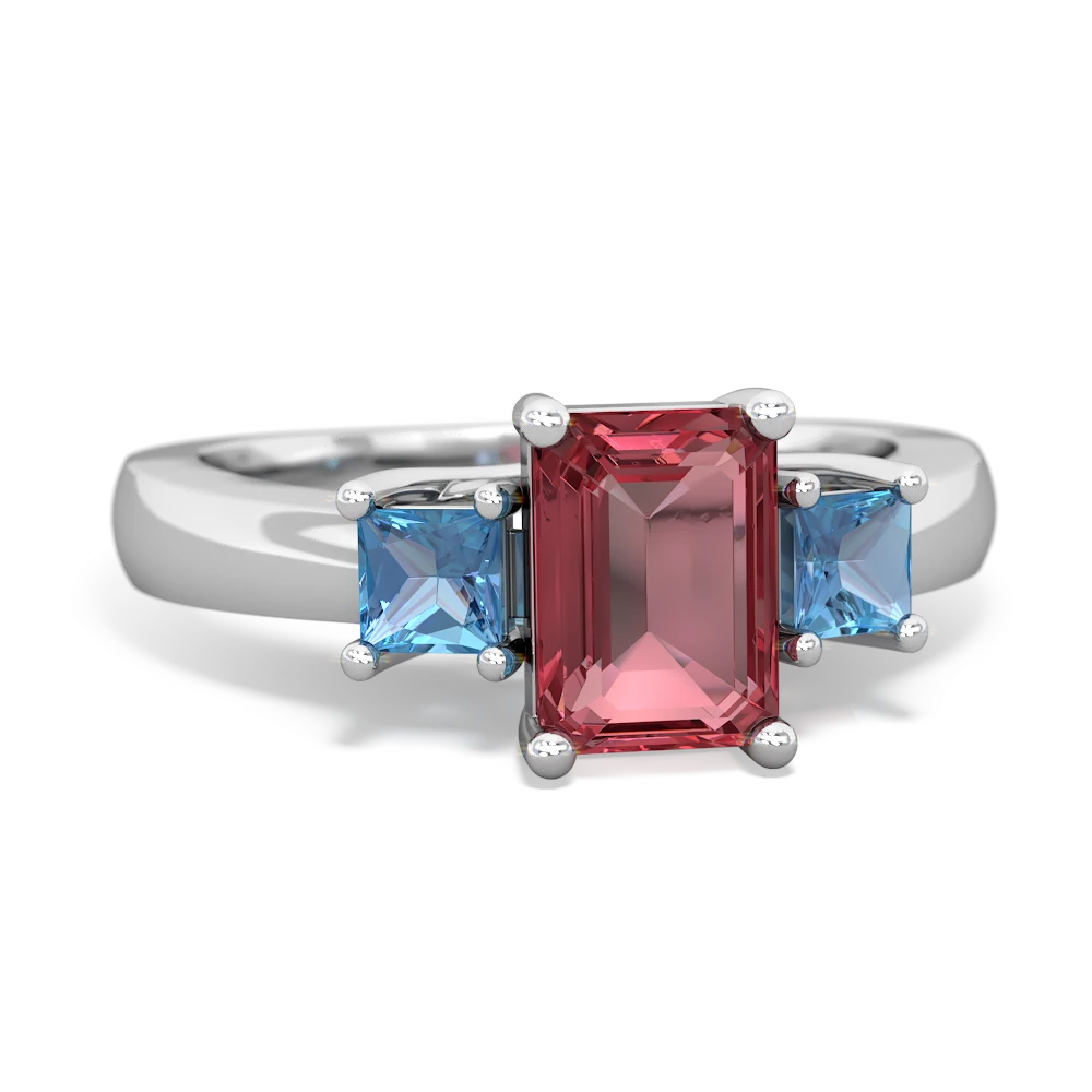 Pink Tourmaline Three Stone Emerald-Cut Trellis 14K White Gold ring R4021