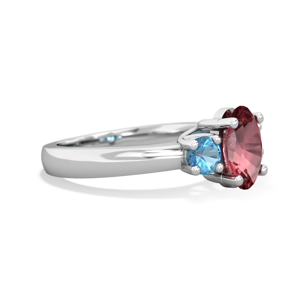 Pink Tourmaline Three Stone Oval Trellis 14K White Gold ring R4024