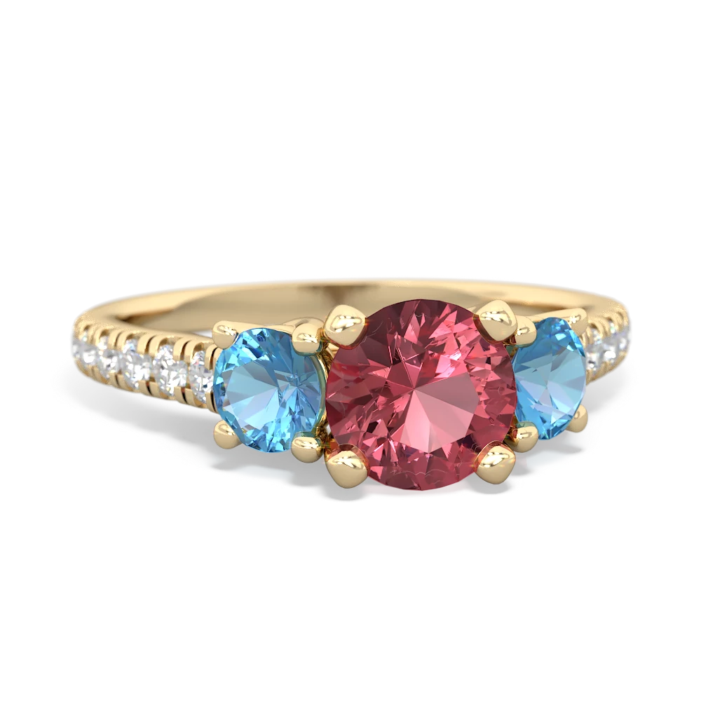 Pink Tourmaline Pave Trellis 14K Yellow Gold ring R5500