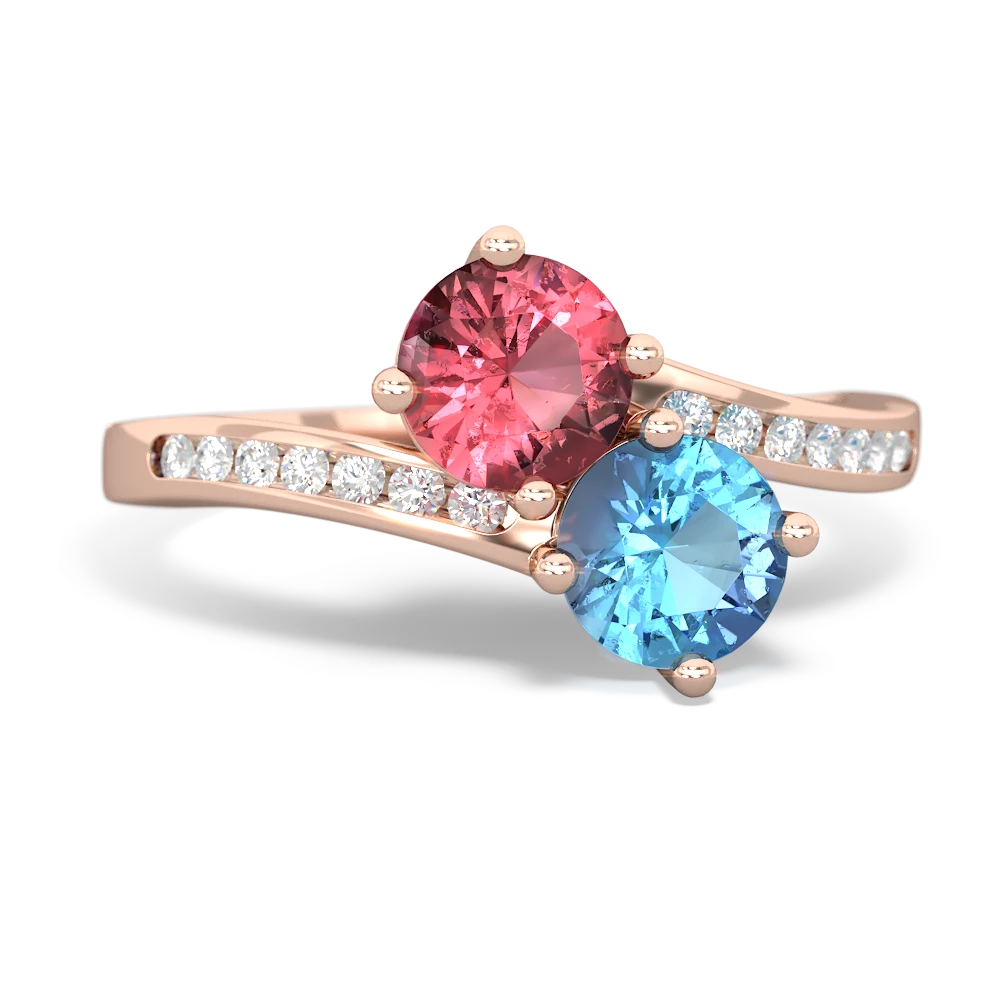 Pink Tourmaline Channel Set Two Stone 14K Rose Gold ring R5303