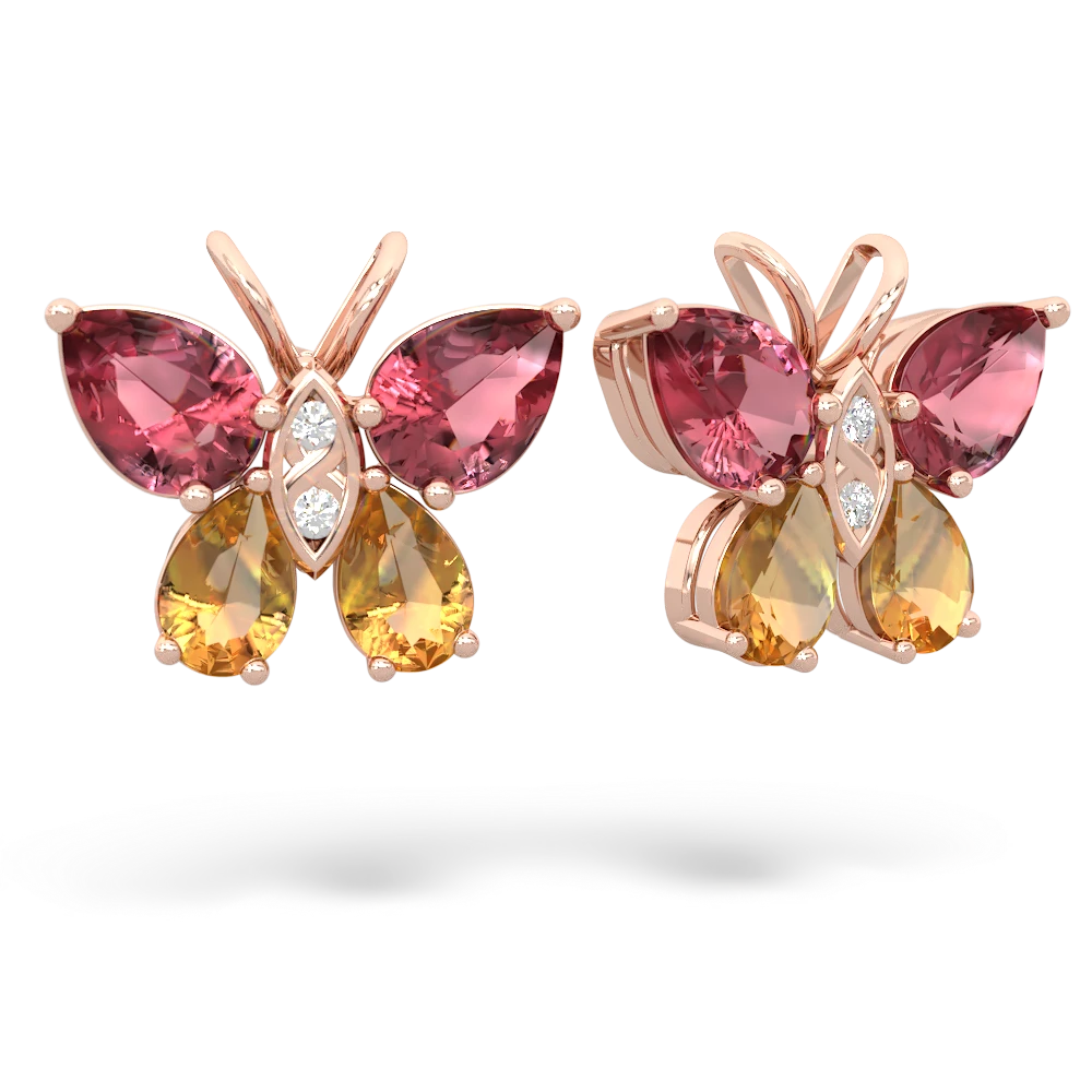 Pink Tourmaline Butterfly 14K Rose Gold earrings E2215