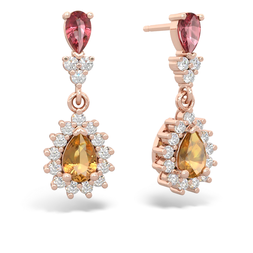 Pink Tourmaline Halo Pear Dangle 14K Rose Gold earrings E1882