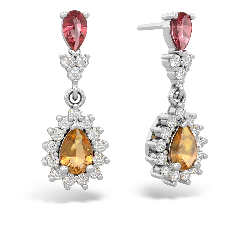 Pink Tourmaline Halo Pear Dangle 14K White Gold earrings E1882