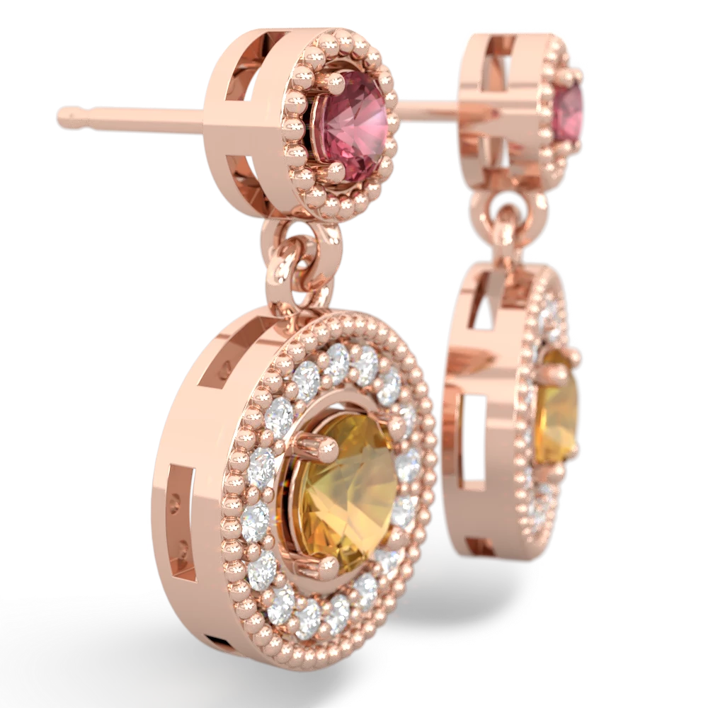 Pink Tourmaline Halo Dangle 14K Rose Gold earrings E5319