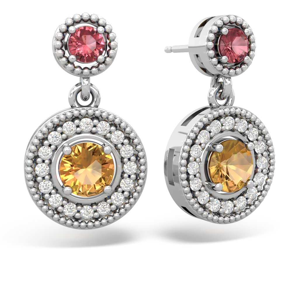 Pink Tourmaline Halo Dangle 14K White Gold earrings E5319