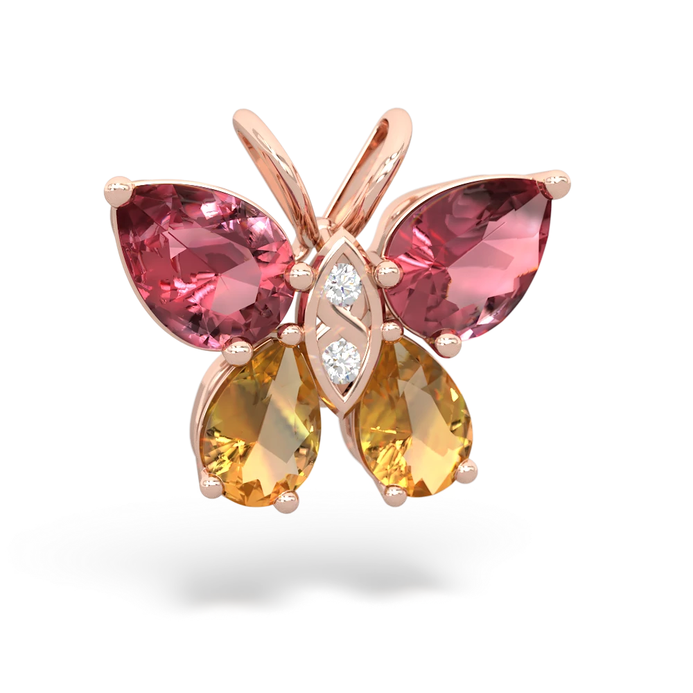 Pink Tourmaline Butterfly 14K Rose Gold pendant P2215