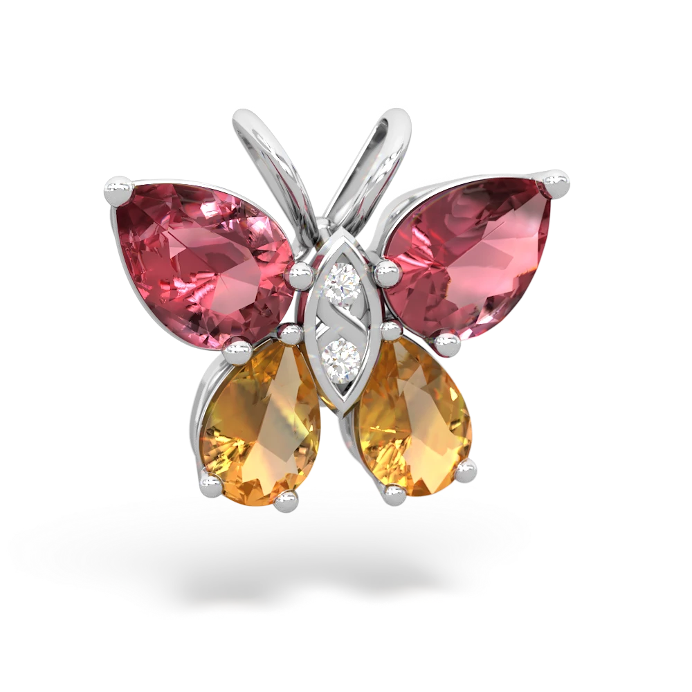 Pink Tourmaline Butterfly 14K White Gold pendant P2215