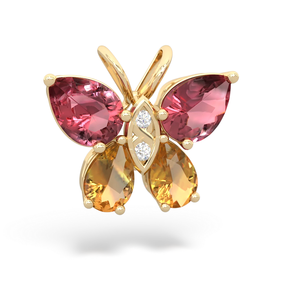 Pink Tourmaline Butterfly 14K Yellow Gold pendant P2215