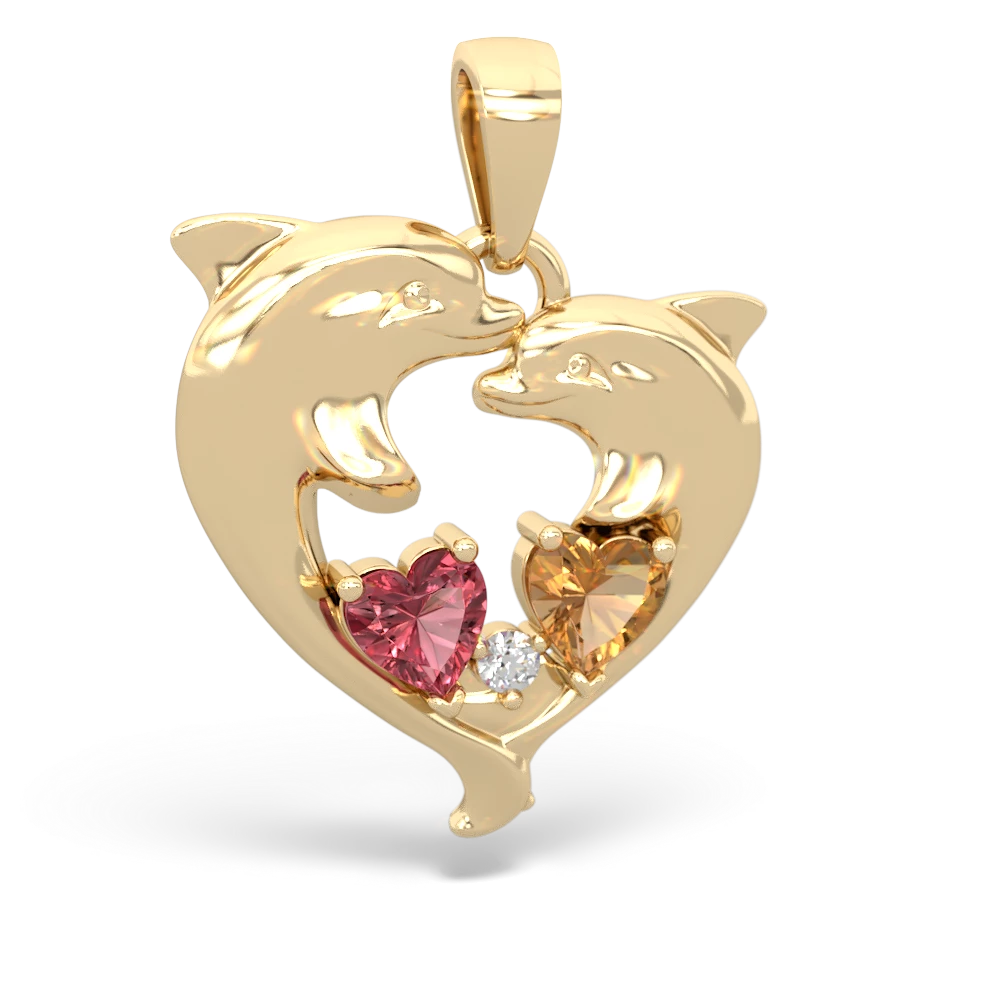 Pink Tourmaline Dolphin Heart 14K Yellow Gold pendant P5820