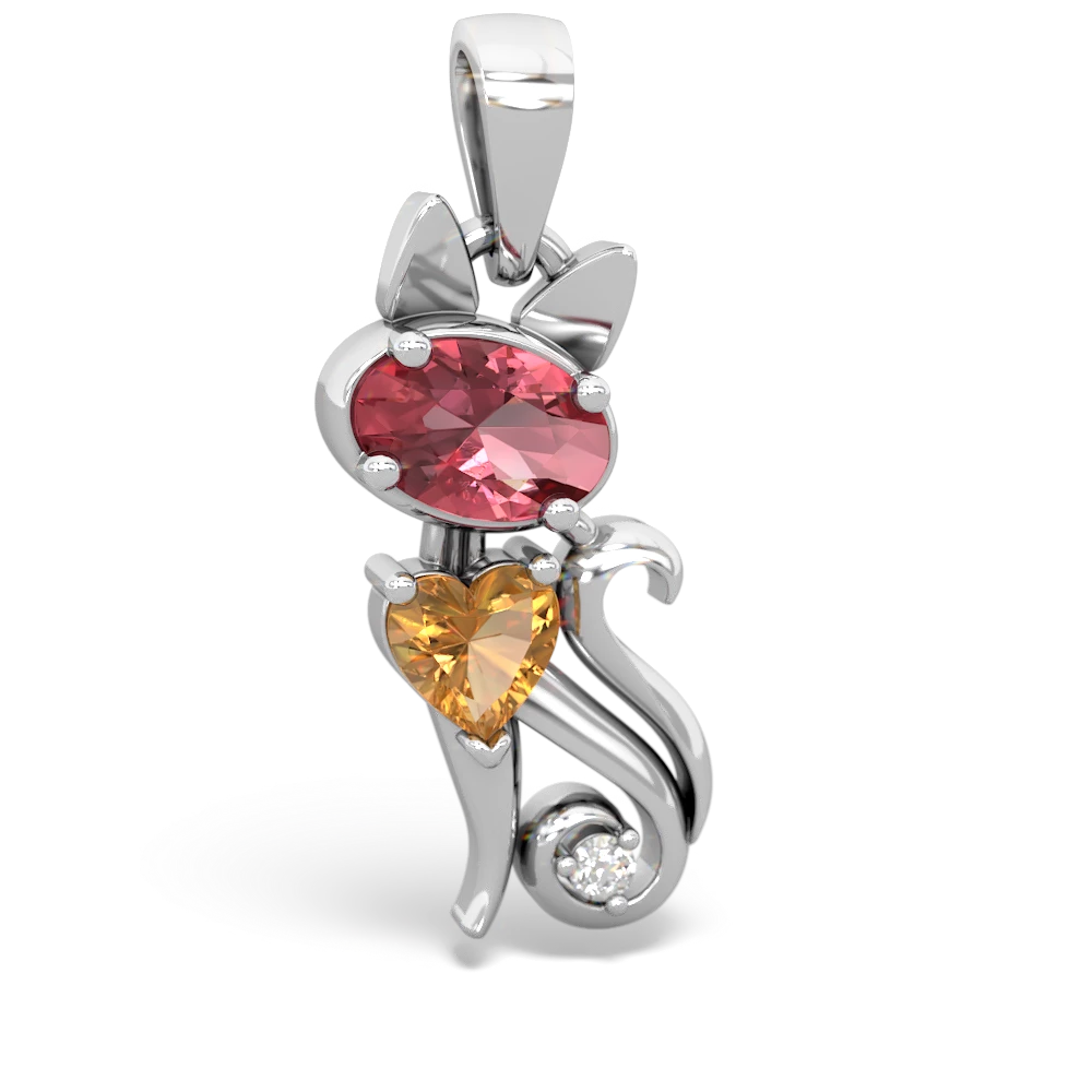 Pink Tourmaline Kitten 14K White Gold pendant P5780