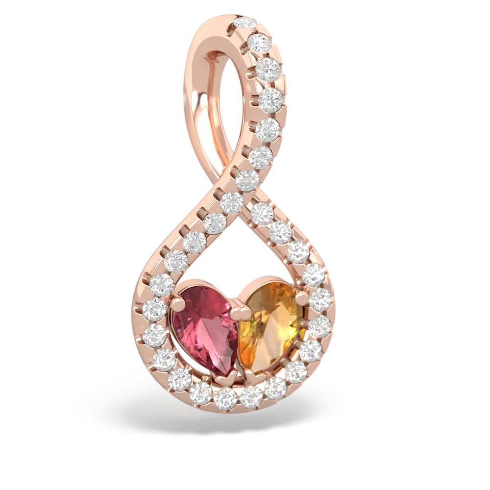 Pink Tourmaline Pave Twist 'One Heart' 14K Rose Gold pendant P5360