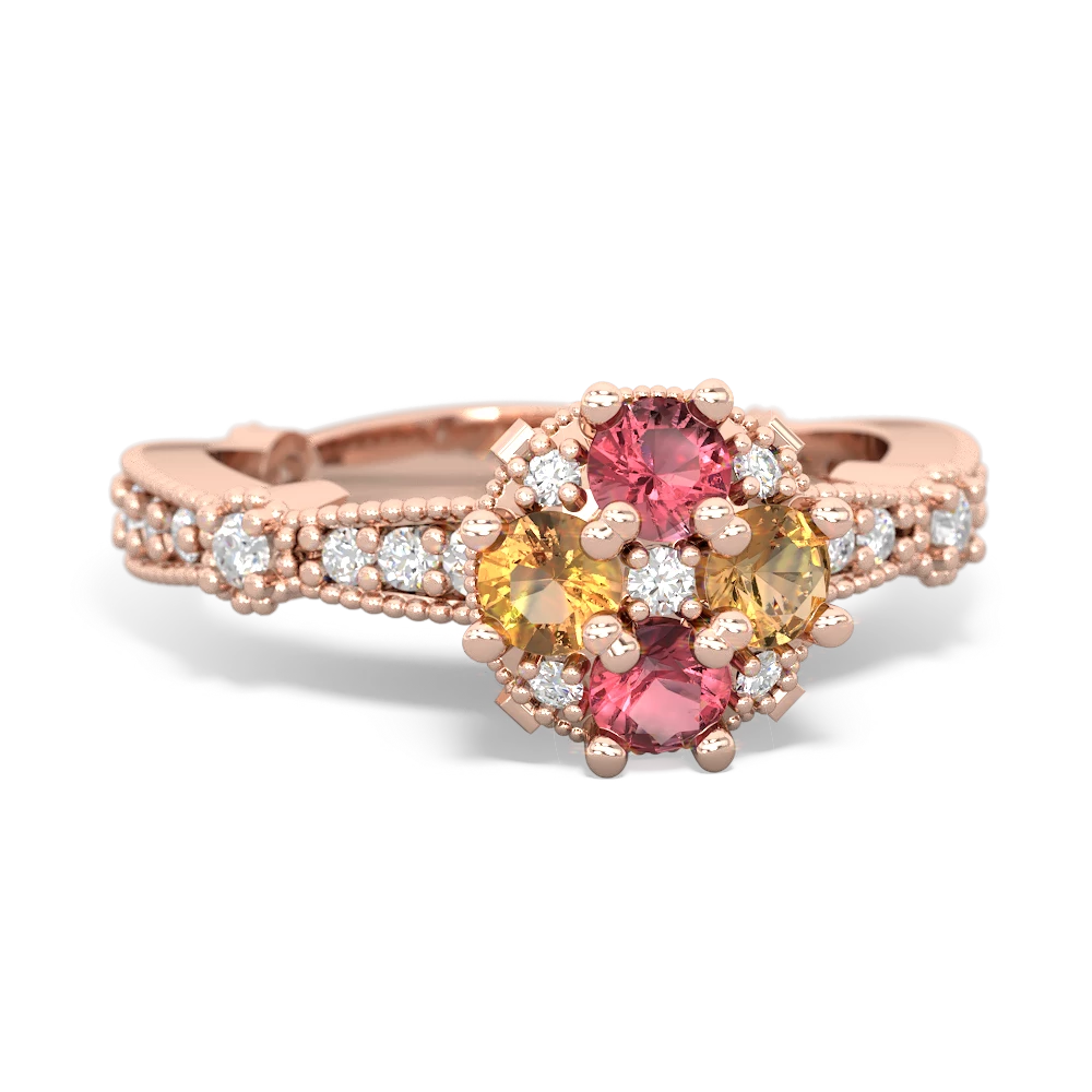 Pink Tourmaline Sparkling Tiara Cluster 14K Rose Gold ring R26293RD