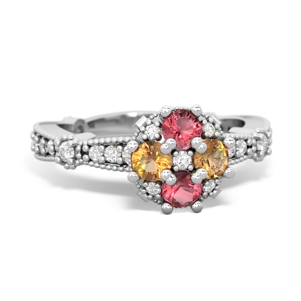 Pink Tourmaline Sparkling Tiara Cluster 14K White Gold ring R26293RD