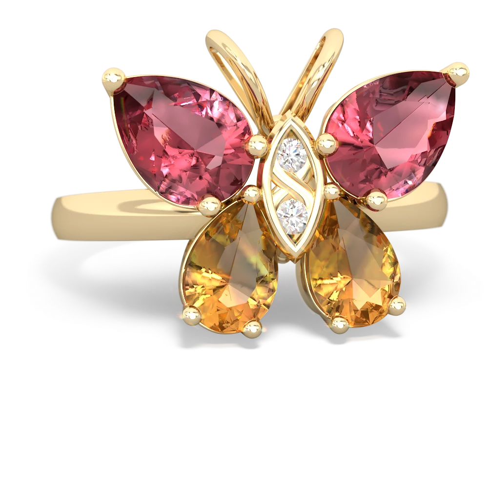 Pink Tourmaline Butterfly 14K Yellow Gold ring R2215