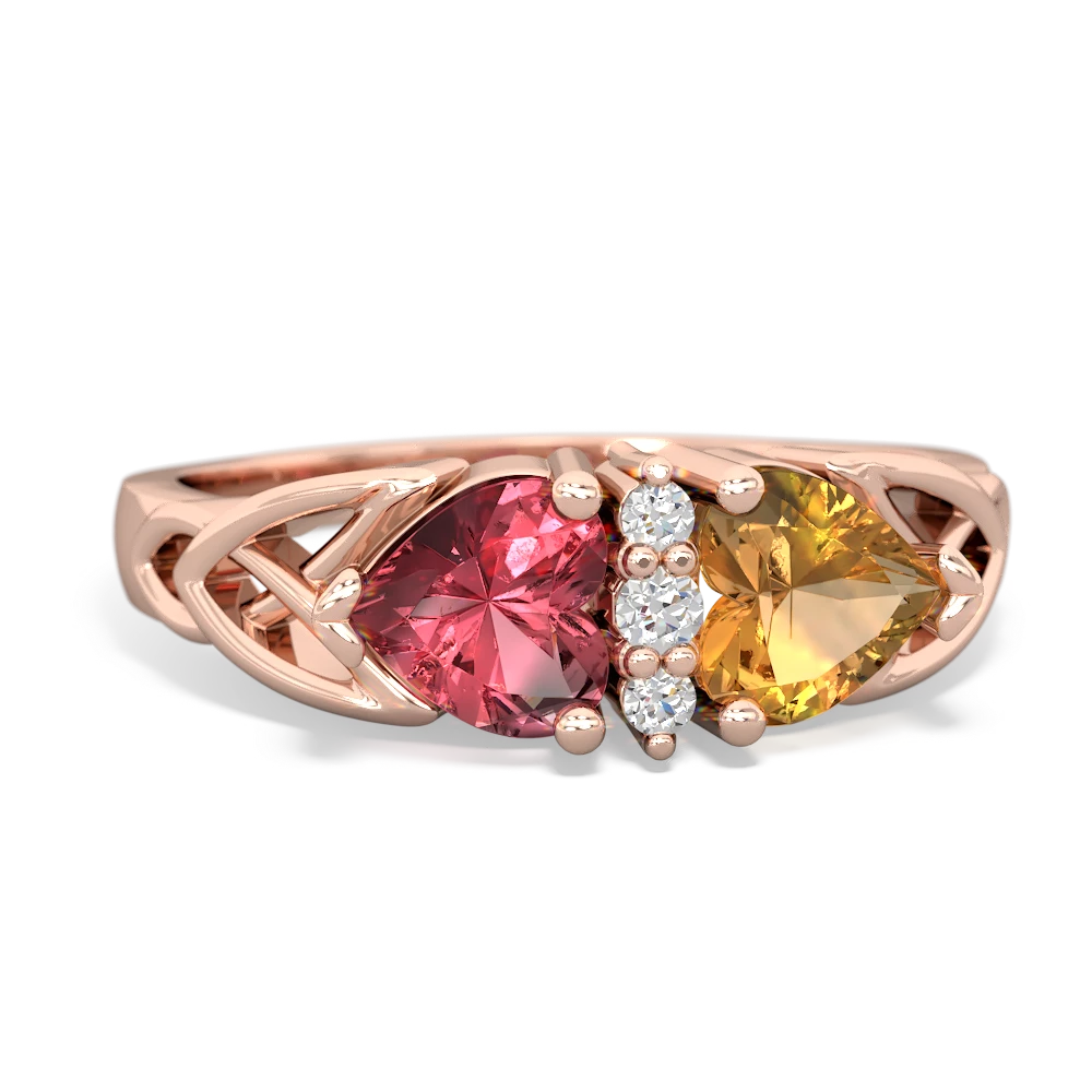 Pink Tourmaline Celtic Knot Double Heart 14K Rose Gold ring R5040