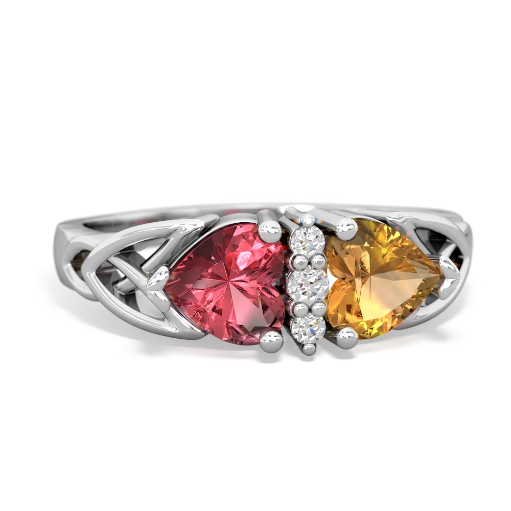 Pink Tourmaline Celtic Knot Double Heart 14K White Gold ring R5040