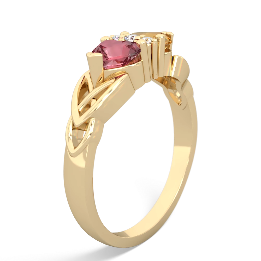 Pink Tourmaline Celtic Knot Double Heart 14K Yellow Gold ring R5040