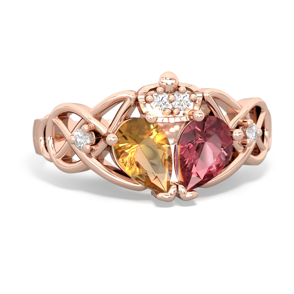 Pink Tourmaline 'One Heart' Celtic Knot Claddagh 14K Rose Gold ring R5322