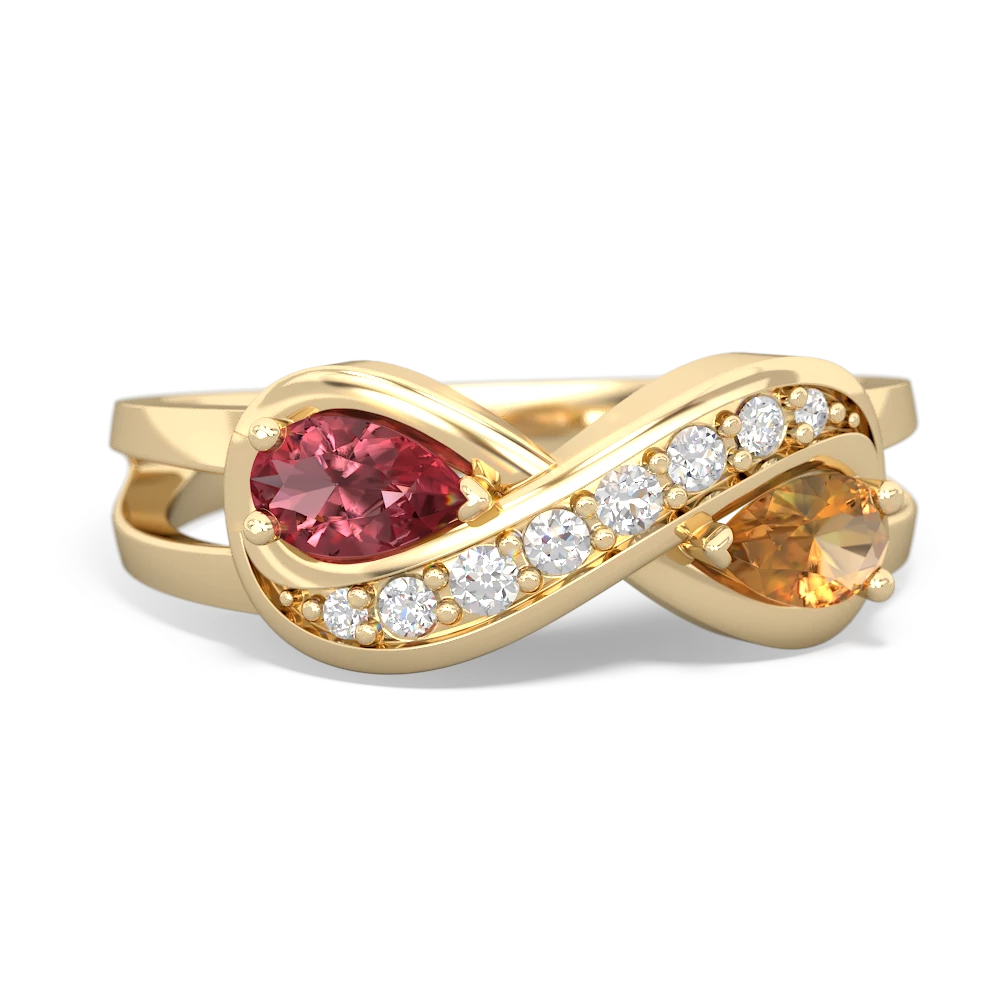 Pink Tourmaline Diamond Infinity 14K Yellow Gold ring R5390