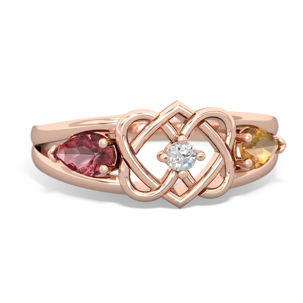 Pink Tourmaline Hearts Intertwined 14K Rose Gold ring R5880