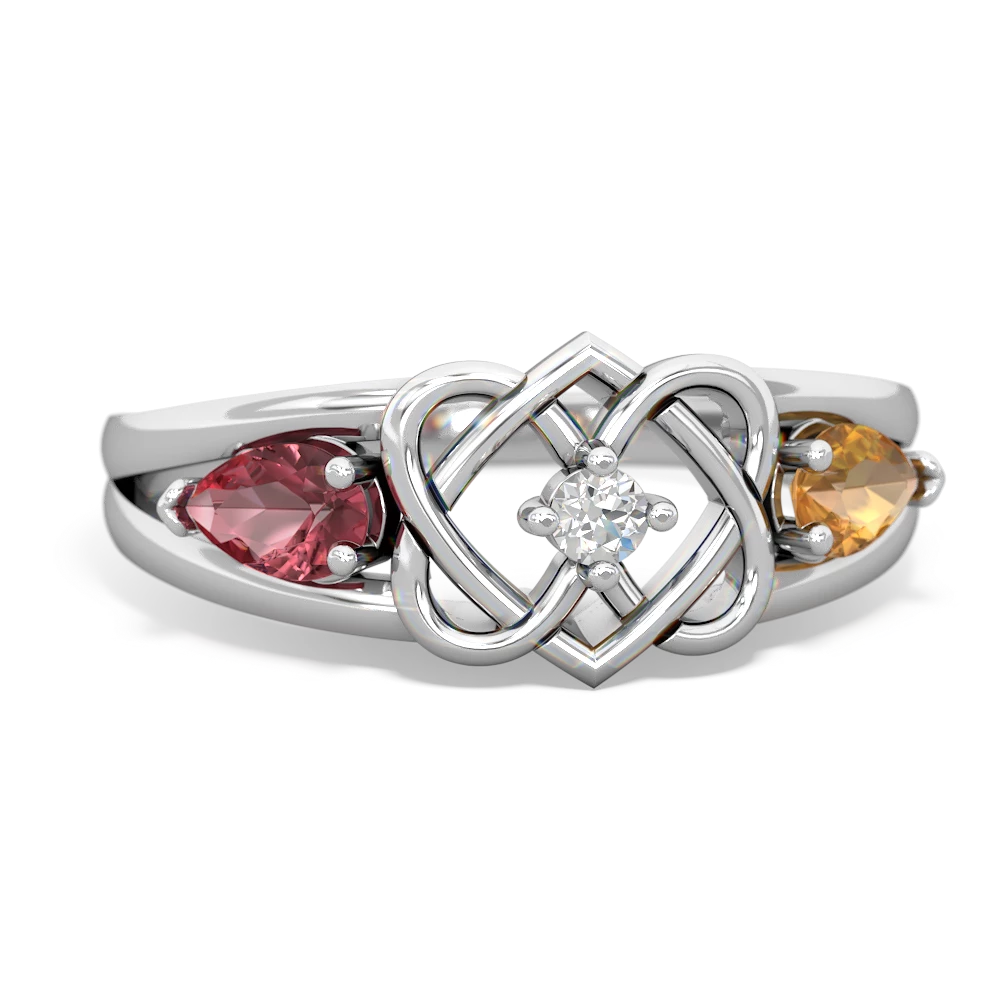 Pink Tourmaline Hearts Intertwined 14K White Gold ring R5880