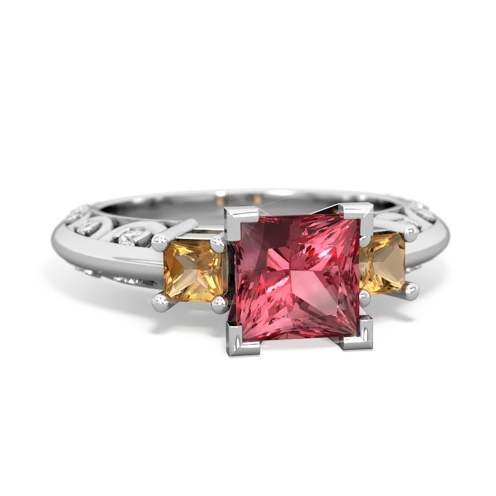 Pink Tourmaline Eternal Embrace Engagement 14K White Gold ring C2001