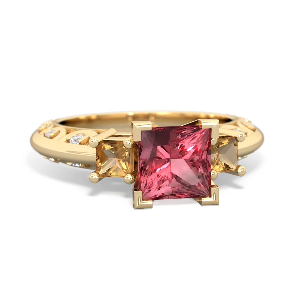 Pink Tourmaline Eternal Embrace Engagement 14K Yellow Gold ring C2001