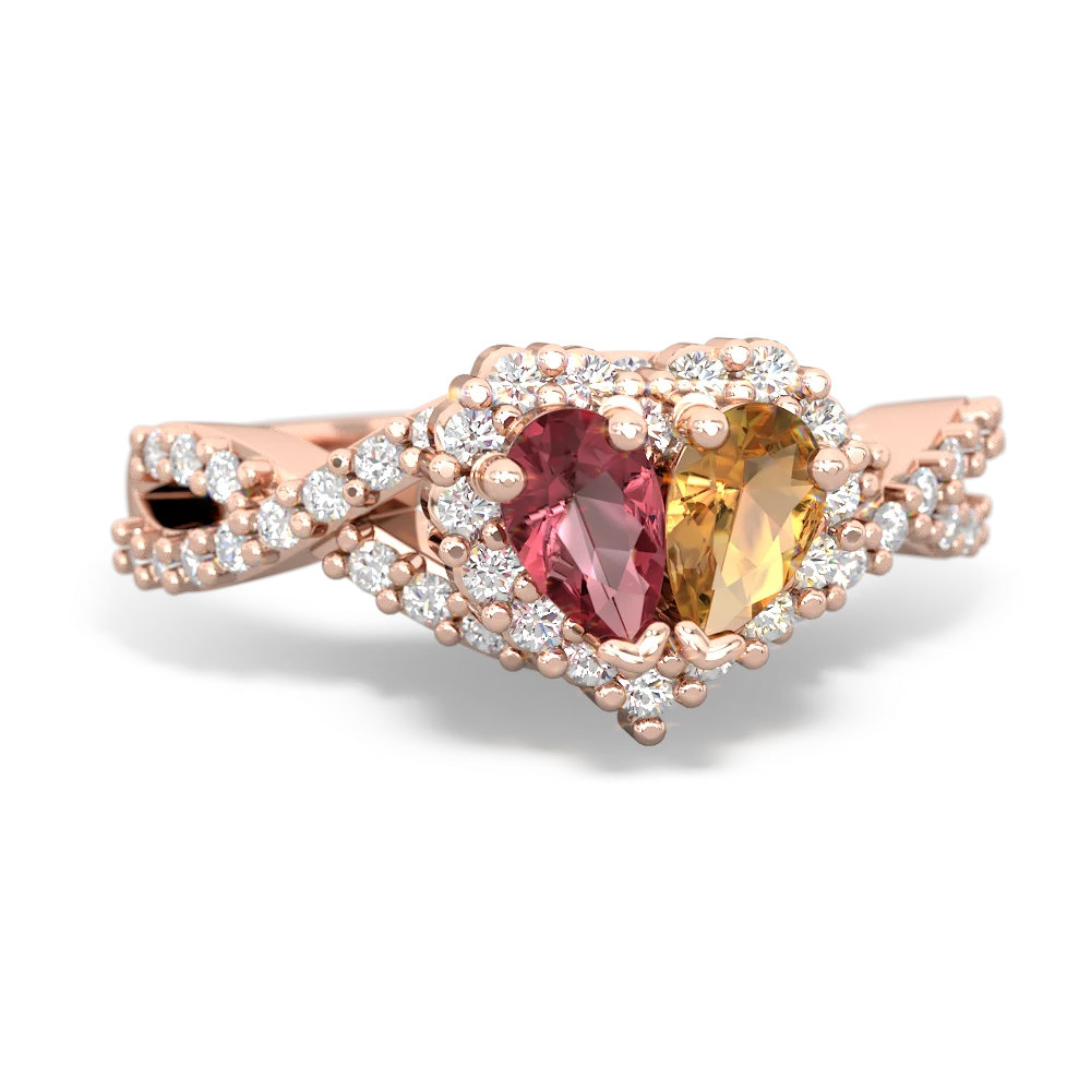 Pink Tourmaline Diamond Twist 'One Heart' 14K Rose Gold ring R2640HRT