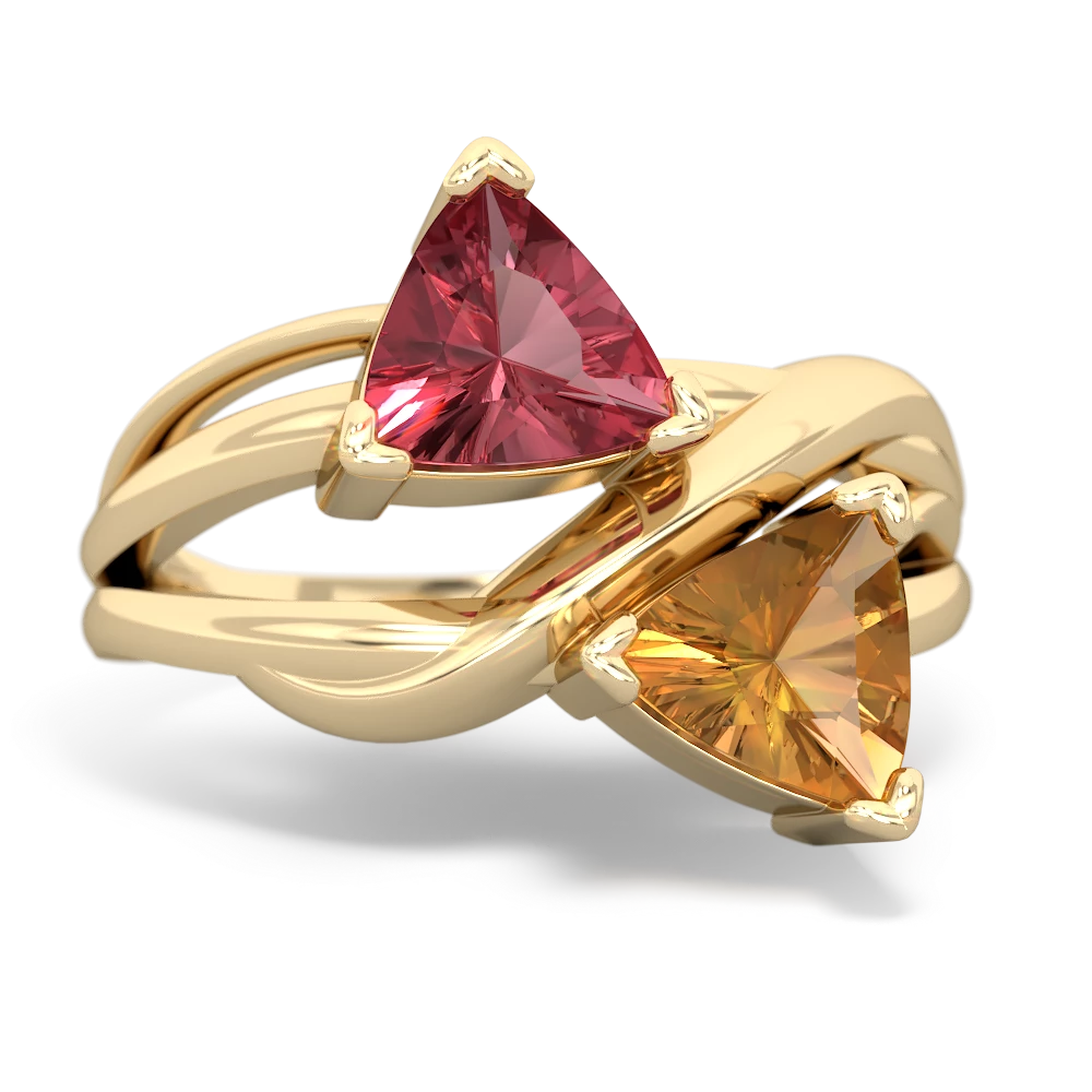 Pink Tourmaline Split Band Swirl 14K Yellow Gold ring R2341