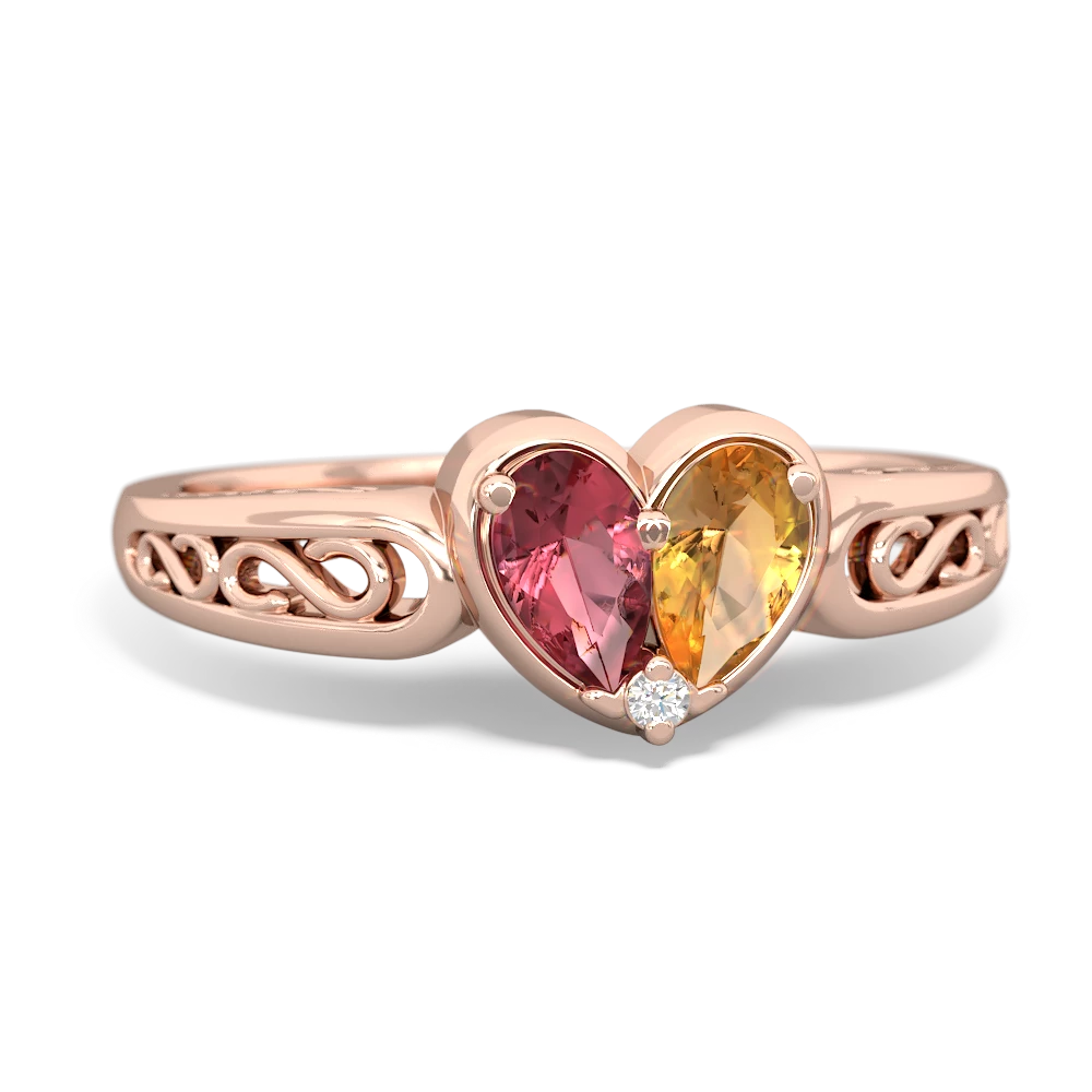 Pink Tourmaline Filligree 'One Heart' 14K Rose Gold ring R5070