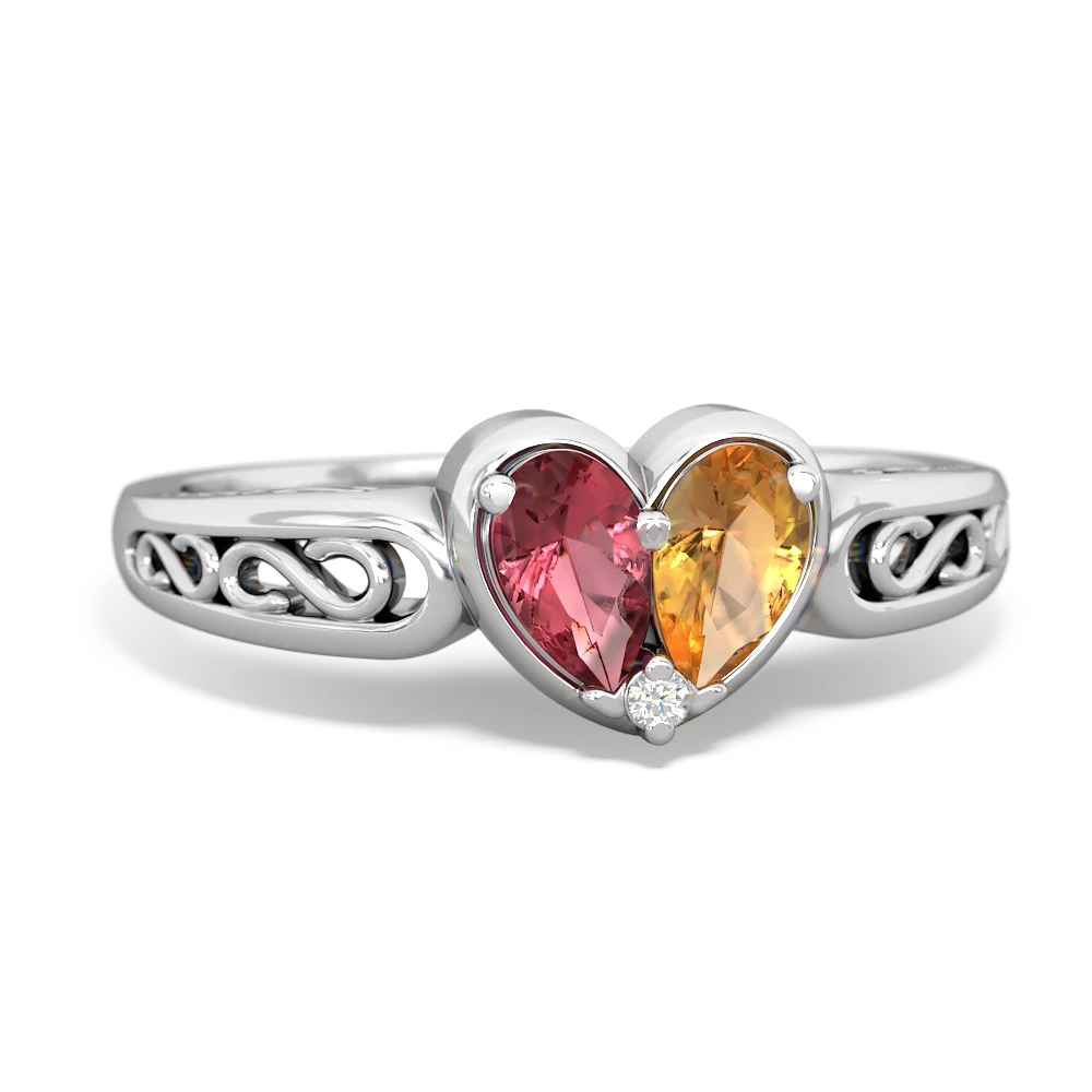 Pink Tourmaline Filligree 'One Heart' 14K White Gold ring R5070