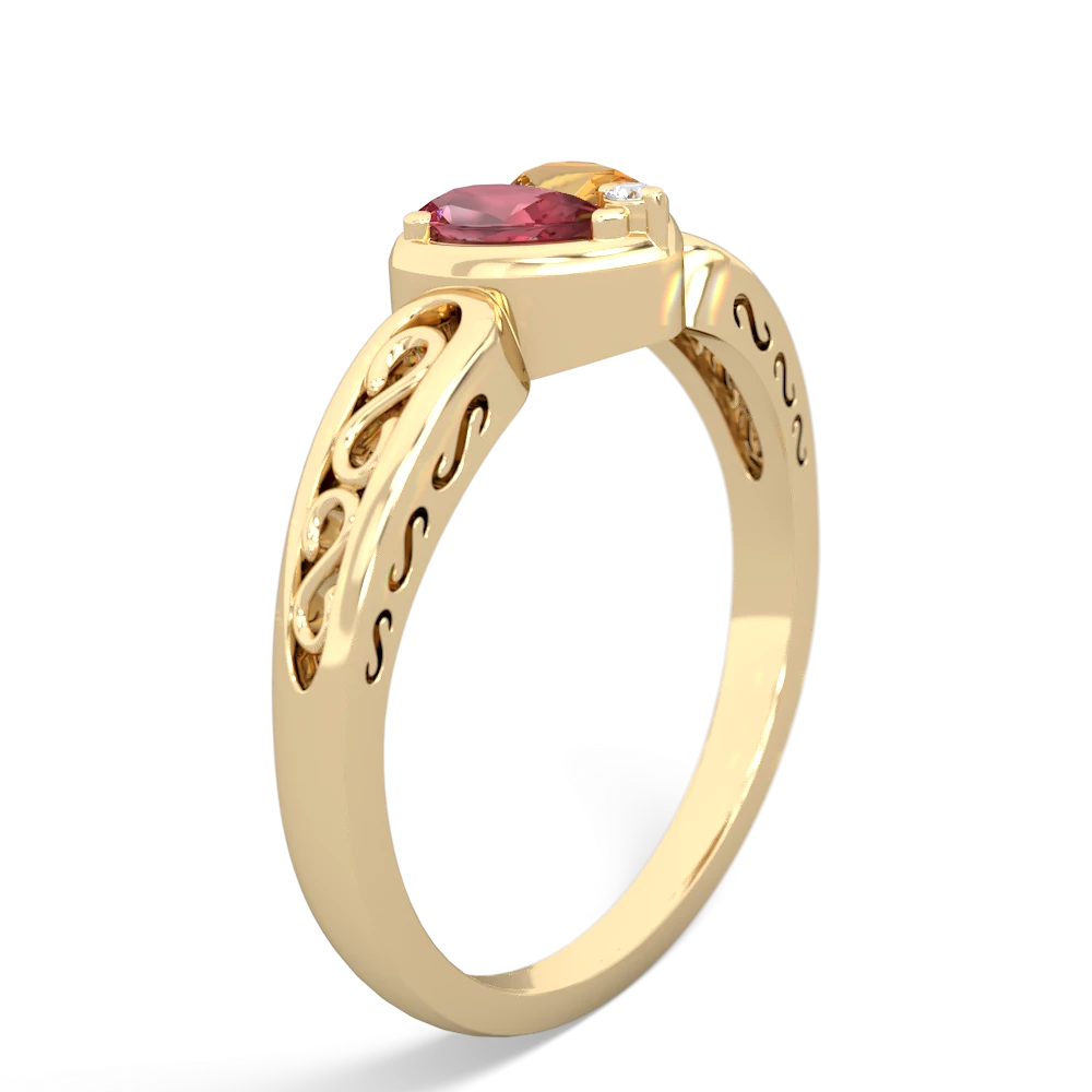 Pink Tourmaline Filligree 'One Heart' 14K Yellow Gold ring R5070