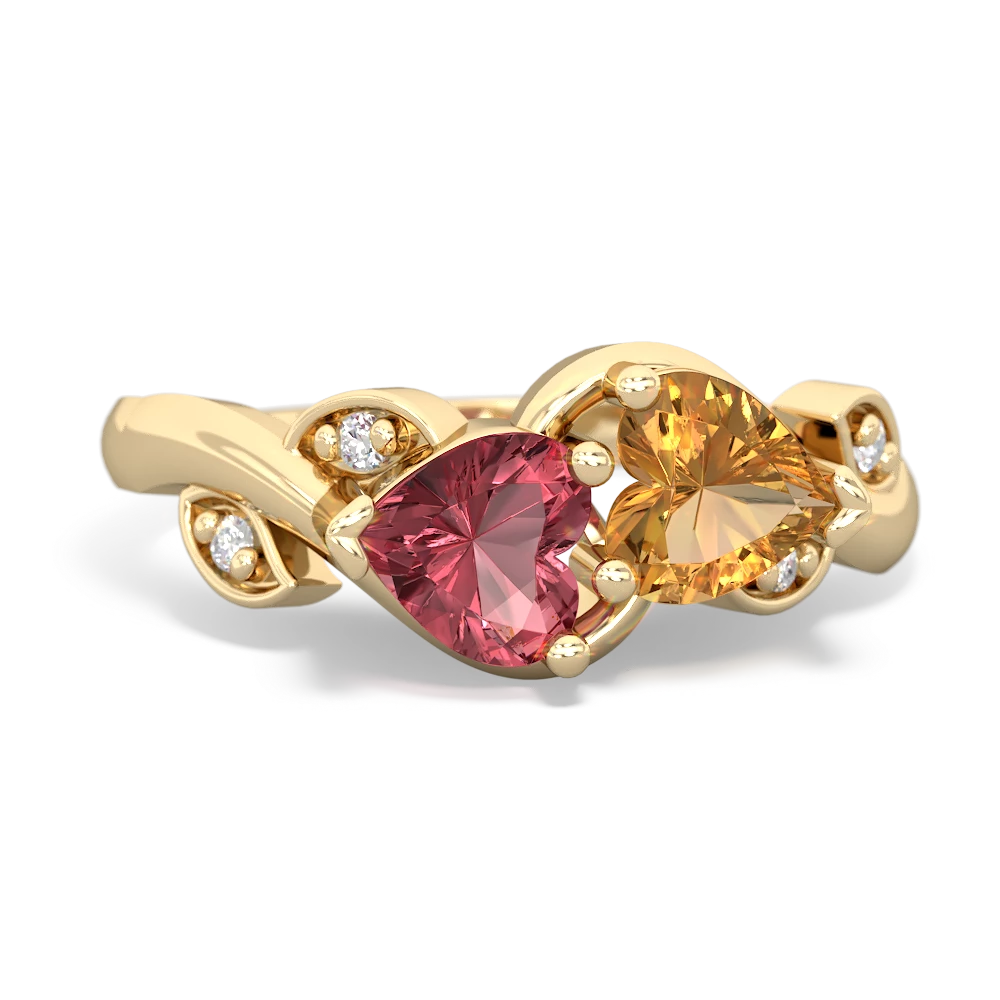 Pink Tourmaline Floral Elegance 14K Yellow Gold ring R5790