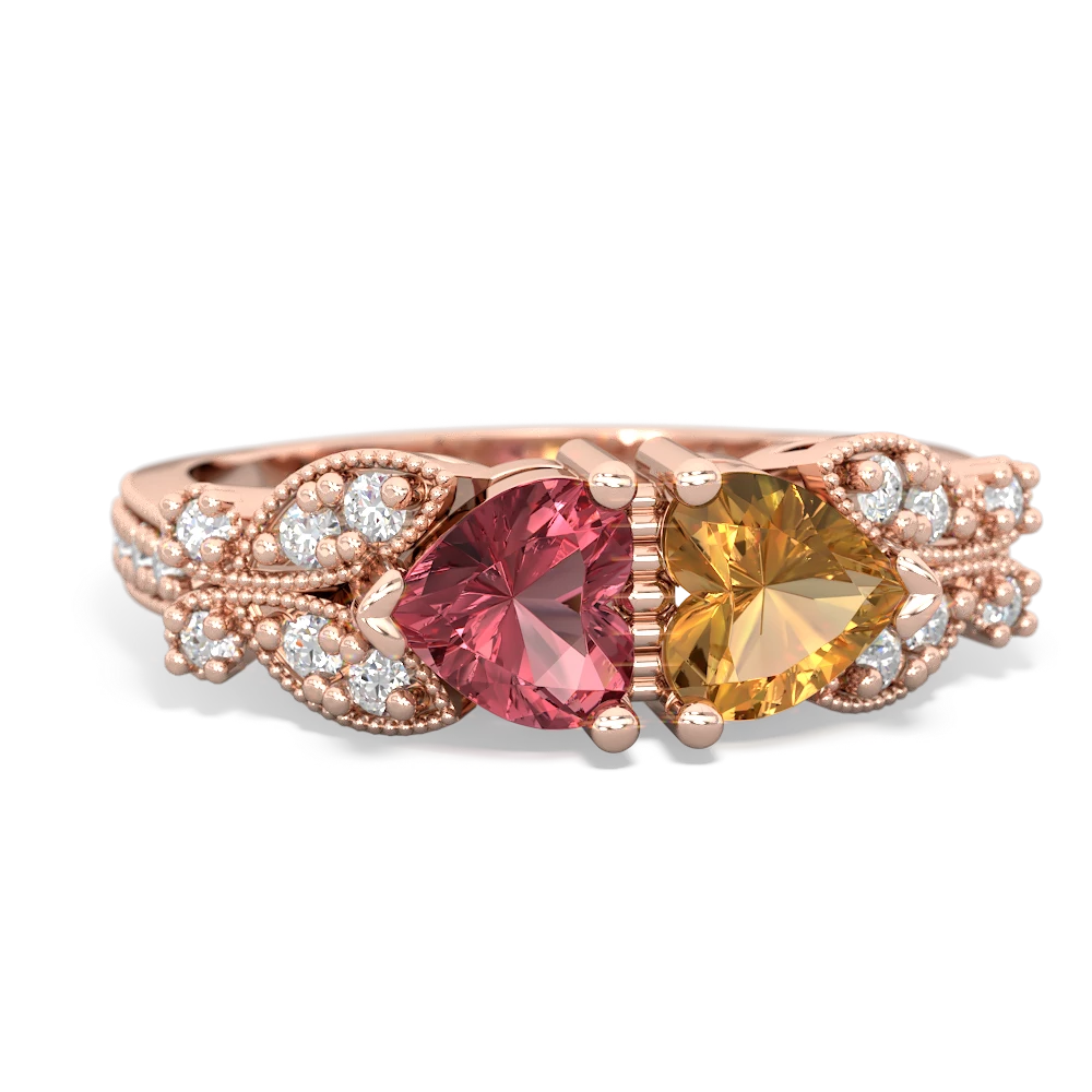 Pink Tourmaline Diamond Butterflies 14K Rose Gold ring R5601