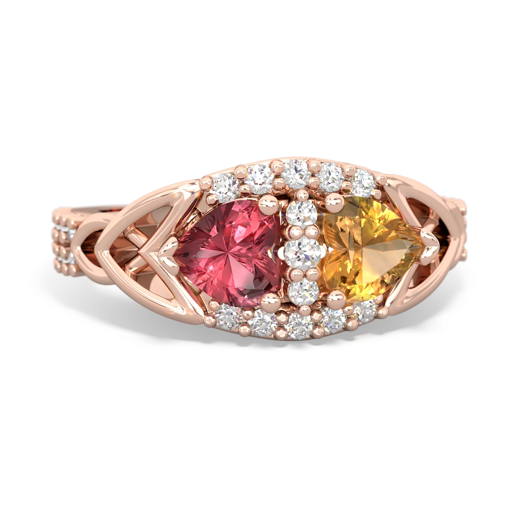 Pink Tourmaline Sparkling Celtic Knot 14K Rose Gold ring R2645