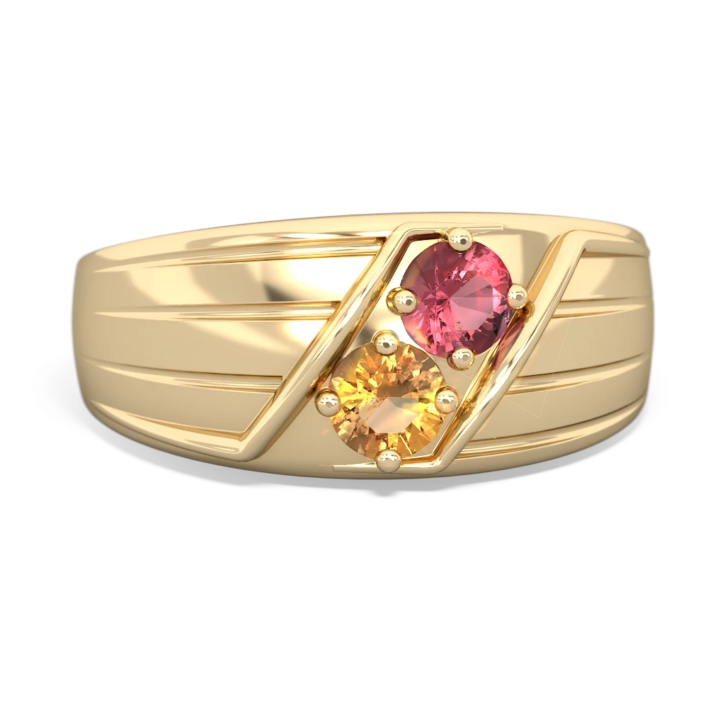 Pink Tourmaline Men's Streamline 14K Yellow Gold ring R0460